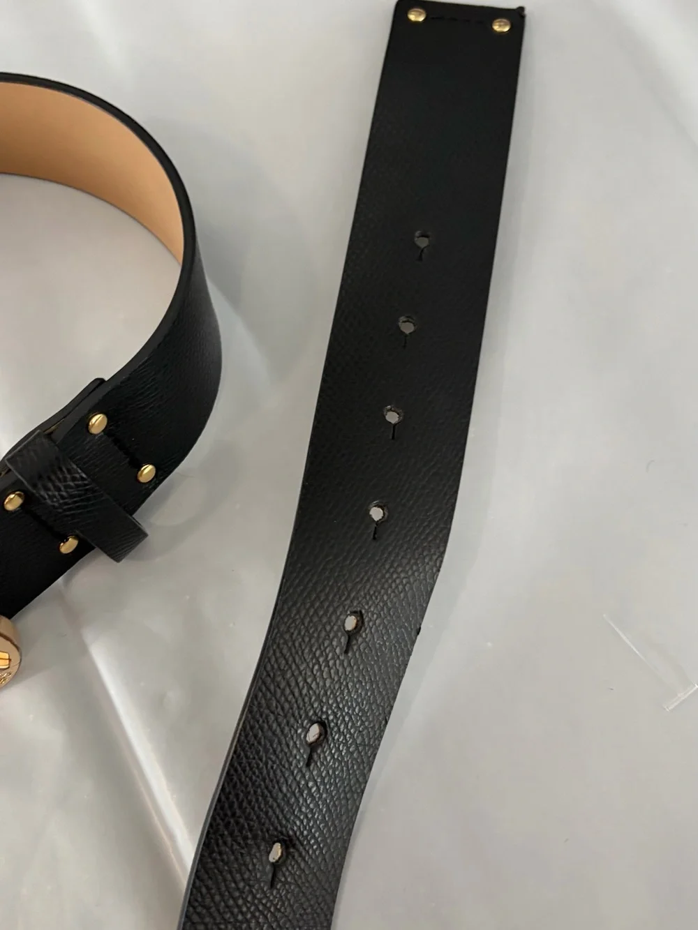 Michael Kors Black Leather Belt with Gold MK Circle Buckle